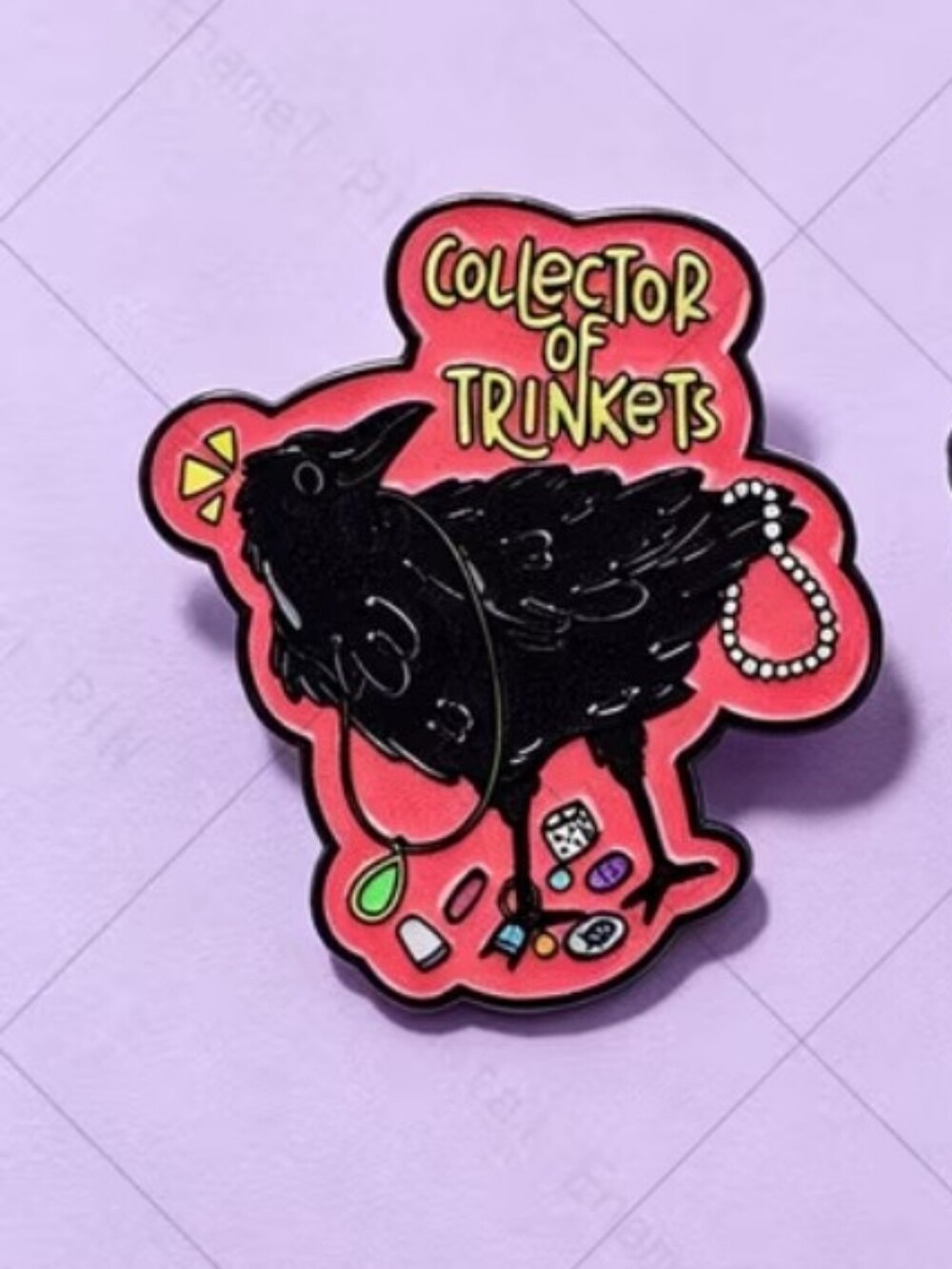 Collector of Trinkets Enamel Bird Pin - Black and Pink